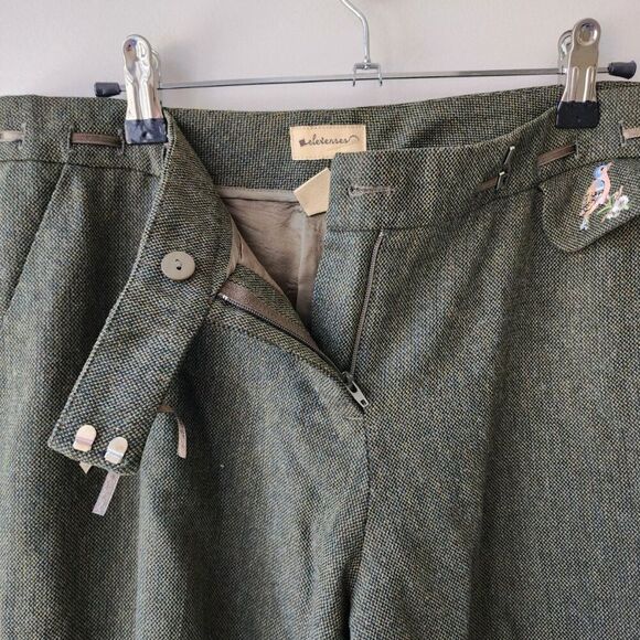 Anthropologie Elevenses Wool Wide Leg Trouser | Size 8 | Olive Bird Ribbon - Picture 7 of 8